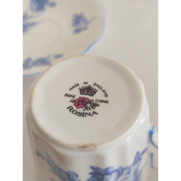 Vintage Rosina England Tea Cup & Saucer Sets (2) Blue Roses - Picture 9 of 14